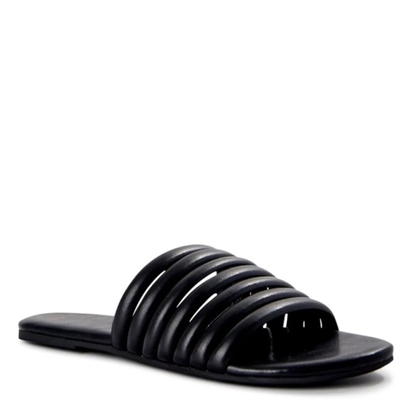 Black Multi Tubular Band Slide Sandals 8 - Picture 1 of 7